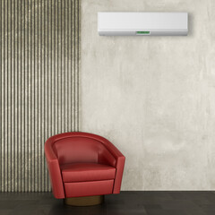 large luxury modern bright interiors room with air conditioning mockup illustration 3D rendering