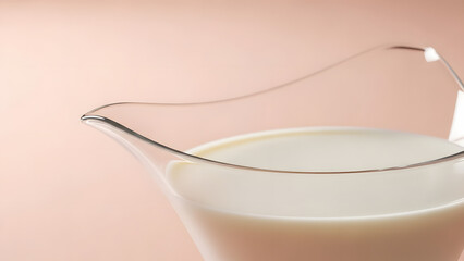 Creamy dessert in modern glass dish on pastel background
