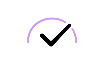 Check mark icon showing successful completion and task finishing with an arc element on transparent background