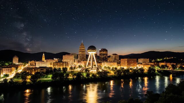 4K Video: Knoxville Tennessee Skyline Sunset to Night Time-lapse