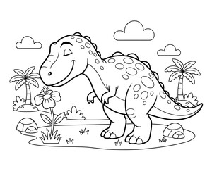 Fototapeta premium Cute Dinosaur Coloring Page for Kids 6.