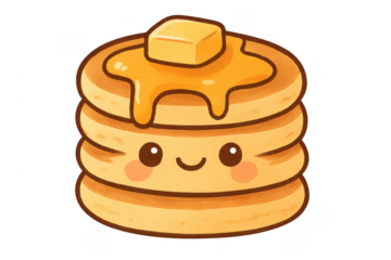 Cute pancake stack character with butter and syrup
