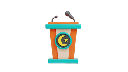 3D Islamic Crescent and Star Lectern with Microphones