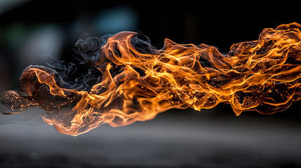 Flames and smoke depicted against a dark background, illustrating fire in motion.