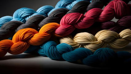 Artistic intertwined yarn knots with vibrant weaving patterns