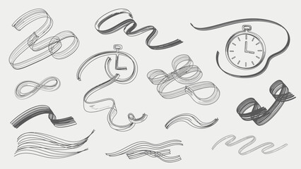 Obraz premium Collection of Abstract Brush Strokes and Stopwatch Illustrations.