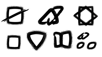 Collection of Hand Drawn Geometric Shapes and Symbols with Brush Stroke Texture.