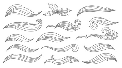 Collection of Hand Drawn Swirls and Waves Line Art Elements.