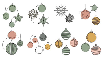 Collection of Hand-Drawn Christmas Ornaments and Decorations.