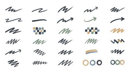 Collection of Hand-Drawn Scribble Arrows and Abstract Shapes.