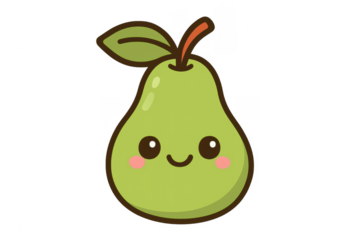 Cute kawaii green pear fruit character illustration