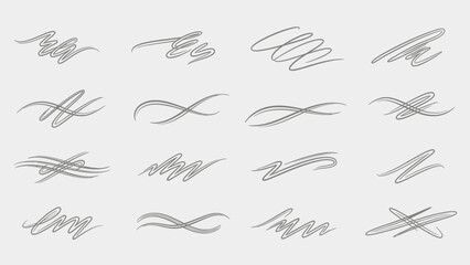 Collection of Hand-Drawn Gray Scribble and Swirl Elements.