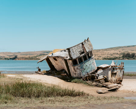 Point Reyes Shipwreck in Tomales Bay at Low Tide, California