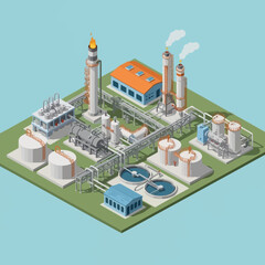 Naklejka premium Isometric Industrial Plant with Storage Tanks and Processing Units.