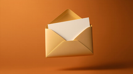 Minimalist Floating Envelope Mockup with Blank Card on Orange Background