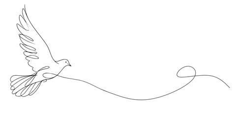 Vector illustration of a flying dove with wings designed as an isolated metal thread needle art frame