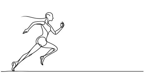 Black vector illustration of a running woman silhouette capturing a sprint action for sports and fitness exercise