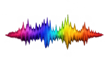 Vibrant rainbow soundwave on transparent background symbolizing music energy, audio frequency, and colorful motion