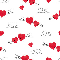 Seamless Valentines pattern with arrows and hearts. Love vector illustration