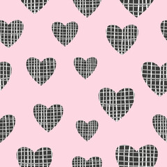 Seamless pattern with textured hearts. Valentines day print