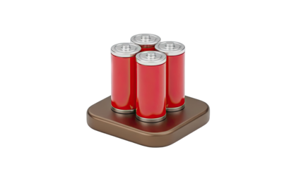 Four Red AA Batteries on a Brown Base