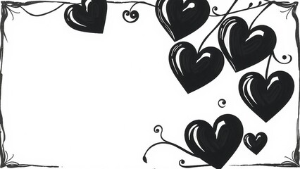 Hand drawn black calligraphy hearts forming a decorative frame on white background. Romantic and artistic border with space for text, perfect for cards and designs.
