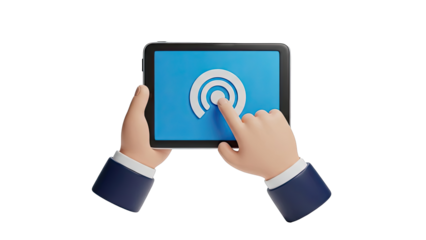 Hands Holding Tablet and Tapping Wi-Fi Icon