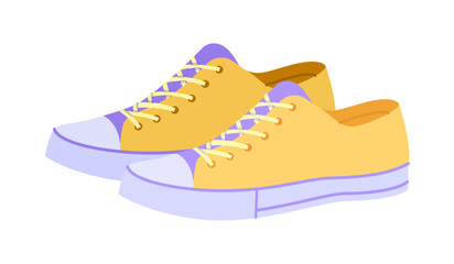 Low top canvas sneakers shoe flat pair. Comfortable breathable footwear city walk, campus, relaxed weekend style for man woman unisex. Technical fashion illustration, CAD mockup, soft vector isolated