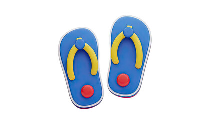3D Render of Blue Flip Flops with Yellow Straps and Red Buttons