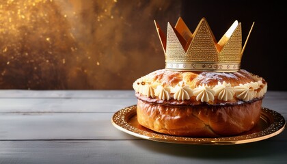Epiphany Kings Cake With A Golden Paper Crown