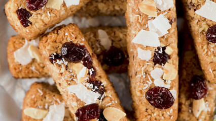 Homemade Granola Bars with Dried Cranberries and Coconut Flakes