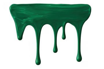 Green paint dripping liquid texture with transparent background