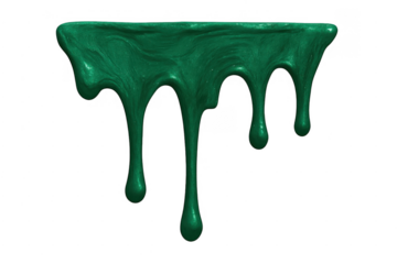 Green dripping slime liquid paint on transparent background