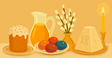 Orthodox Easter dinner. Vector illustration