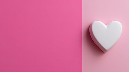 White heart on pink minimal background with copy space, clean modern Valentine&rsquo;s Day design for romantic banner or advertisement