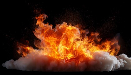 Volumetric Fire Explosion Burst Featuring Realistic Flames Soft Fire Clouds And Cinematic Lighting Perfect For Overlay And Stock Design Isolated On A Transparent Or White Background