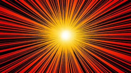 A vibrant red and orange sunburst background featuring bright yellow rays and a glowing star explosion creates a hot, energetic vector illustration design with a shining beam pattern