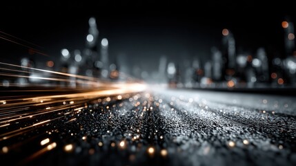 Abstract depiction of city lights and urban energy flow in motion