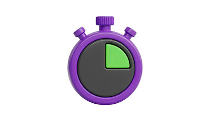 Purple 3D Stopwatch Icon with Green Segment