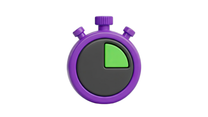 Purple 3D Stopwatch Icon with Green Segment