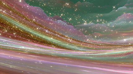 Vibrant, colorful cosmic scene with sparkling stars and swirling clouds.