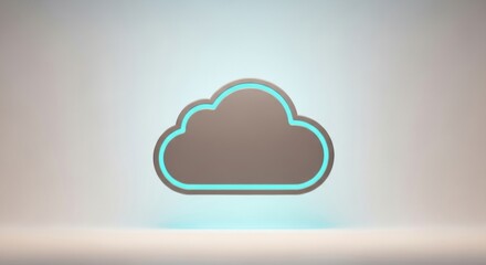 A grayish cloud icon with a neon light outline set against a soft grayish background creates a digital abstract art suitable for tech concepts.