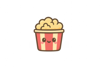 Popcorn bucket cartoon character smiling on transparent background
