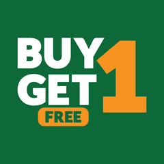 Buy 1 Get 1 Free Promotional Sale Banner Vector logo illustration. Buy One Get One Free Discount Banner for Retail Promotion