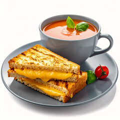Grilled cheddar cheese sandwich with a bowl of homemade tomato soup on the side