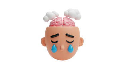 Sad 3D Head with Brain and Tears