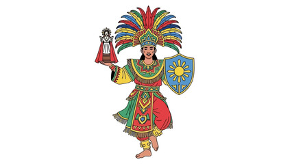 Celebrating Culture A Vibrant Illustration of a Traditional Costume with a Shield and a Figure