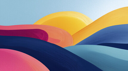 Vibrant Abstract Hills Painted with Flowing Colors at Dawn