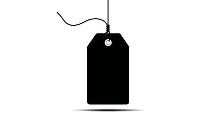 Blank black hanging tag with string, isolated on a white background. Empty label template for price, sale, discount, or gift.