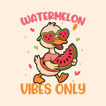 Watermelon Vibes Only &mdash; Cute Duck Summer Vector